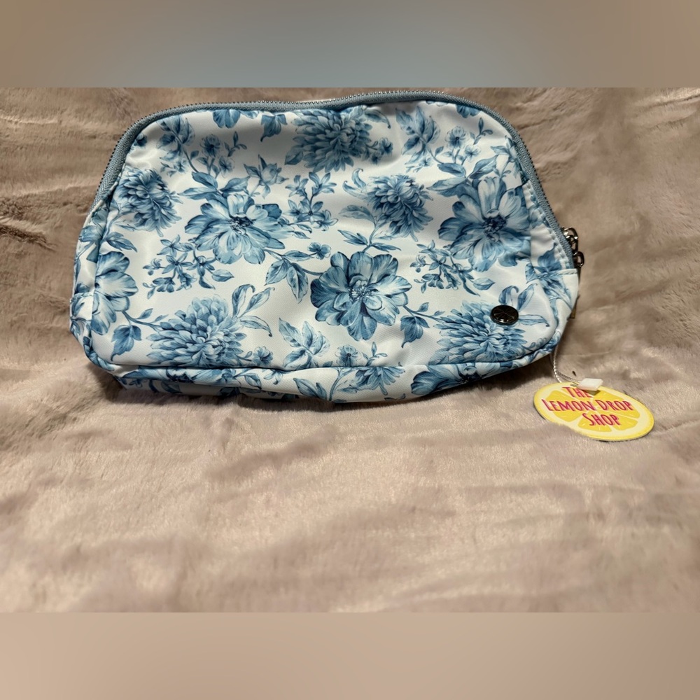 Lemon Drop Shop Blue Floral Cosmetic Case